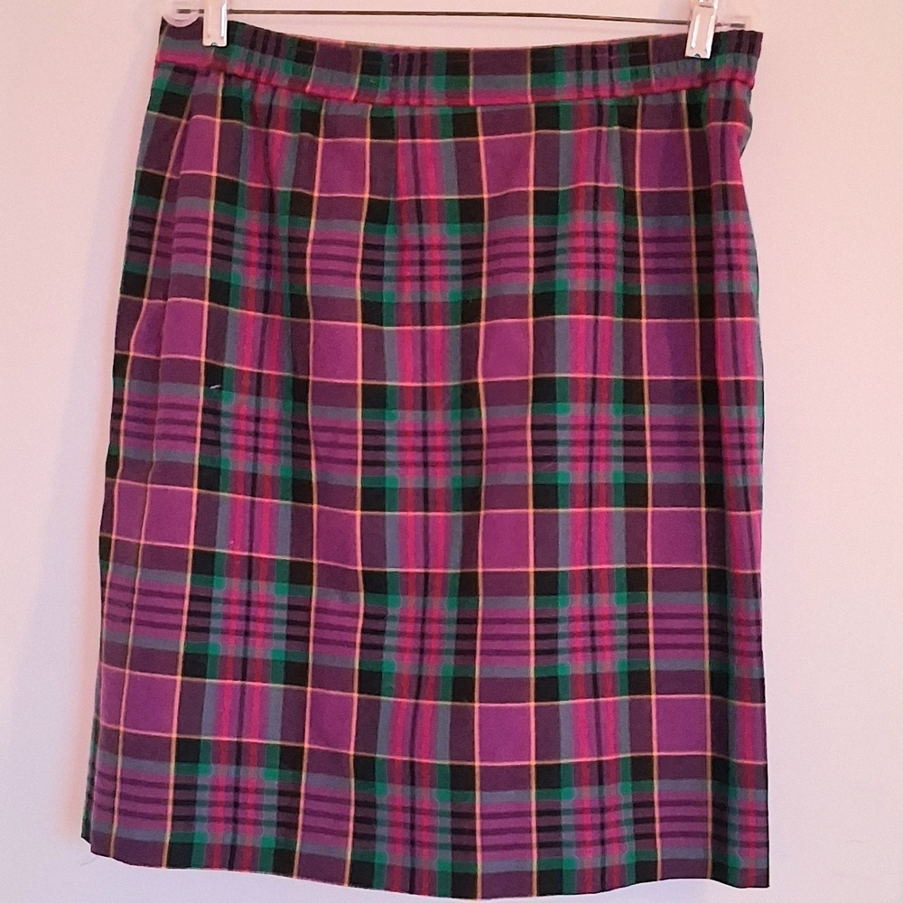 Chaus A-Line Plaid Skirt in Purple and Green - Picture 2 of 4